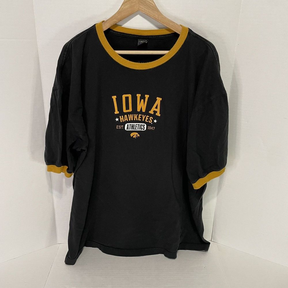 Iowa Hawkeyes Ringer T-Shirt, 2XL, Black, Logo, Further Out